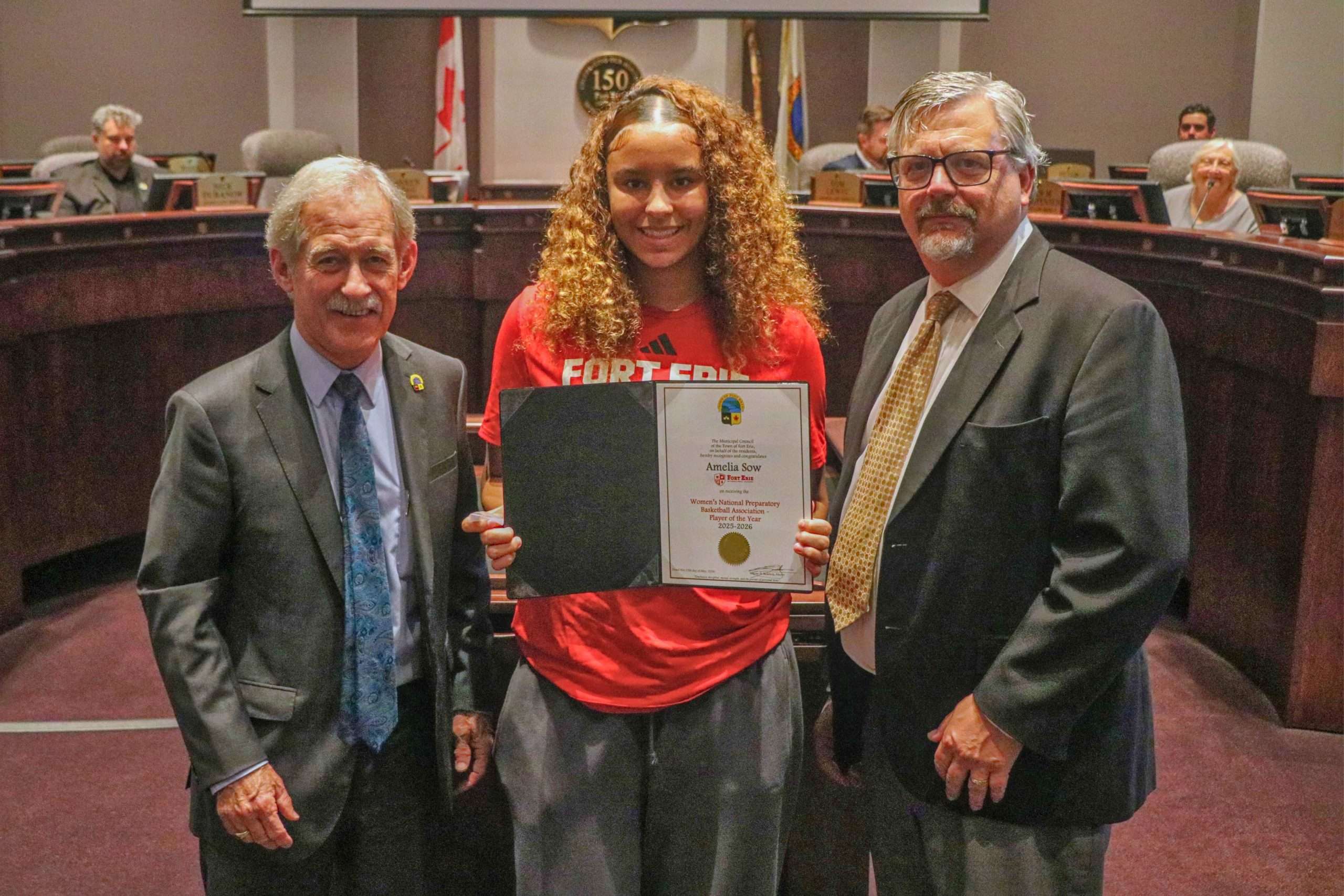 Fort Erie Mayor Wayne Redekop with Amelia Sow and Coun. Darren Flagg
